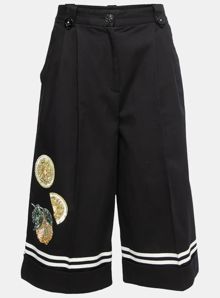 Dolce & Gabbana Black Cotton Embellished Embroidered Culottes M