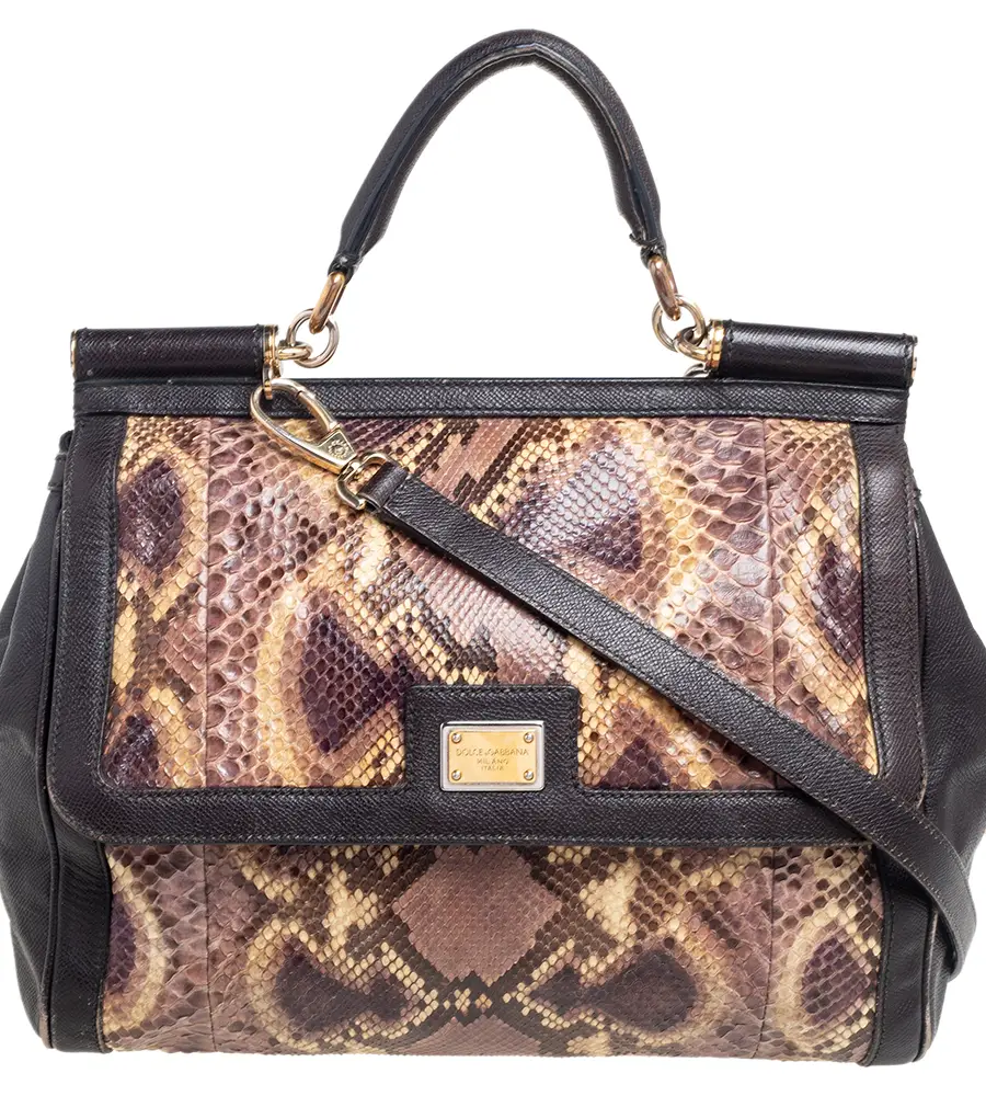 Dolce & Gabbana Multicolor Python and Leather Large Miss Sicily Top Handle Bag