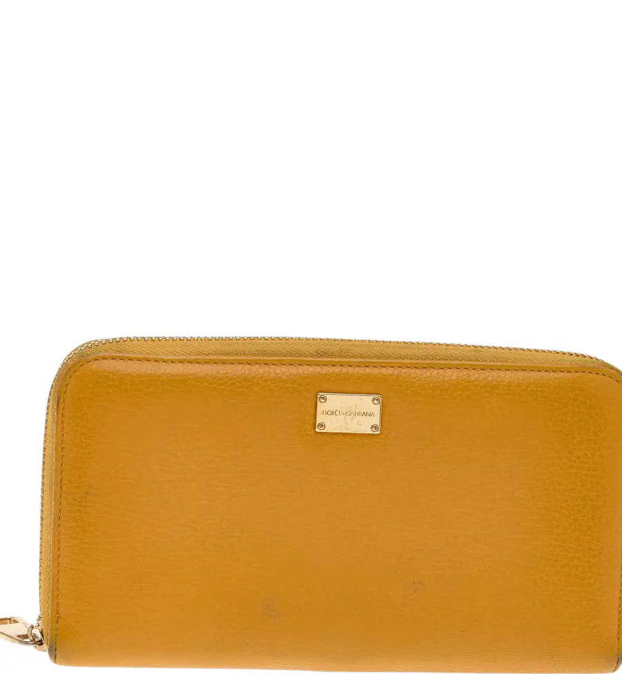 Dolce & Gabbana Yellow Leather Zip Around Wallet