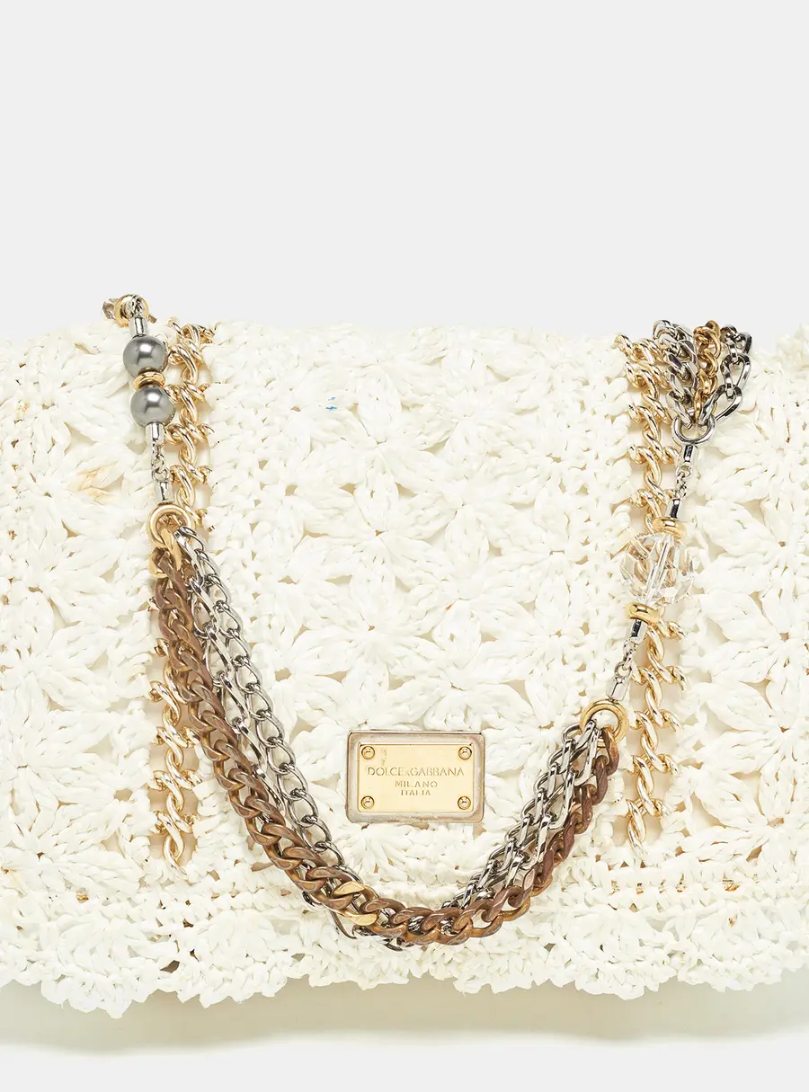 Dolce & Gabbana White Straw Crochet Miss Charles Shoulder Bag