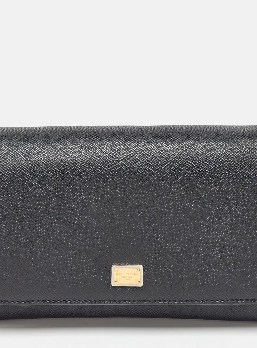 Dolce & Gabbana Black Leather Flap Continental Wallet