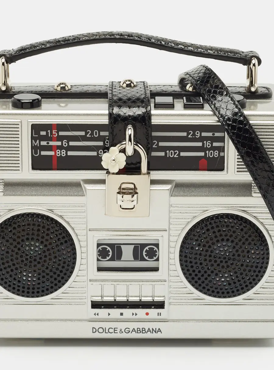 Dolce & Gabbana Grey/Black Acrylic and Snakeskin Trim Radio Boom Box Top Handle Bag