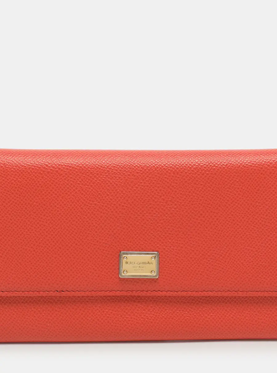 Dolce & Gabbana Orange Leather Flap Continental Wallet