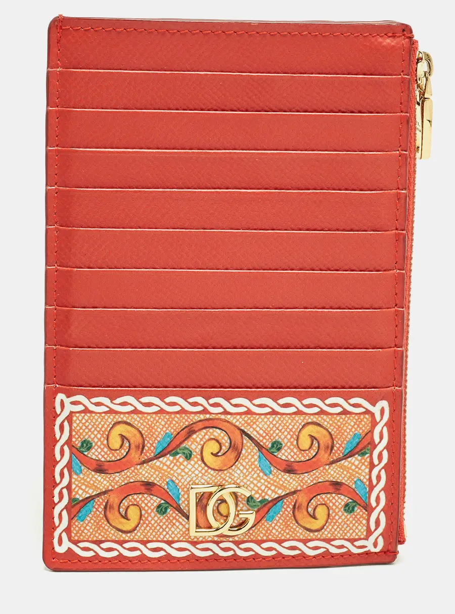 Dolce & Gabbana Multicolor Geomteric Print Leather Zip Card Case