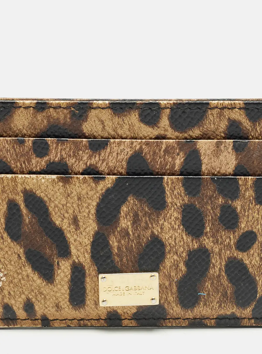 Dolce & Gabbana Brown/Black Leopard Print Coated Canvas Card Holder