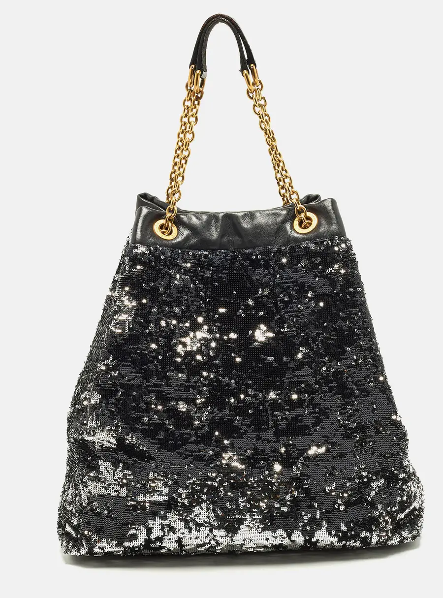 Dolce & Gabbana Miss Kristen Black/Silver Leather and Sequins Shopper Tote