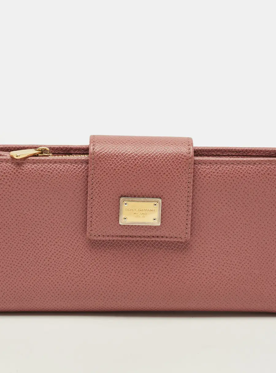 Dolce & Gabbana Logo Flap Dusty Pink Leather Continental Wallet