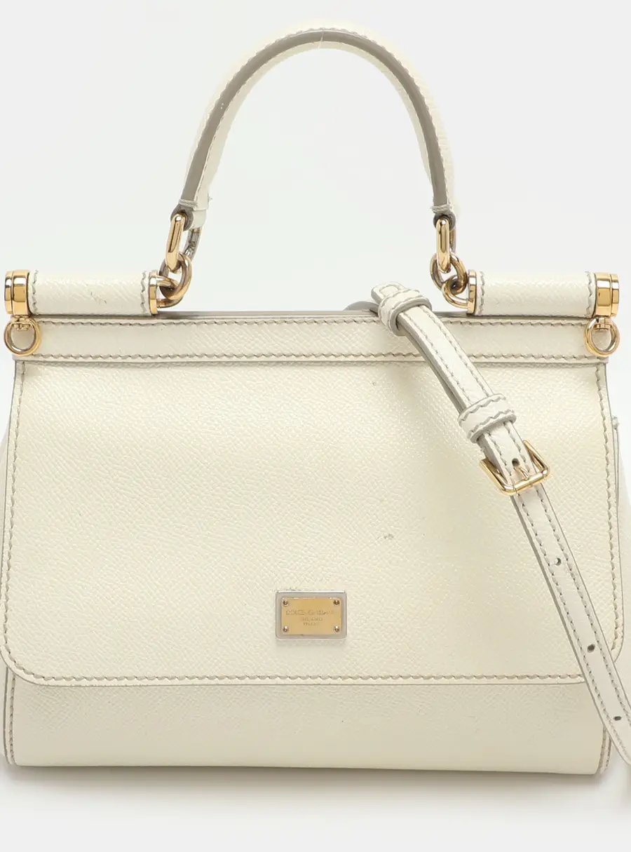 Dolce & Gabbana Miss Sicily Small Cream Leather Top Handle Bag