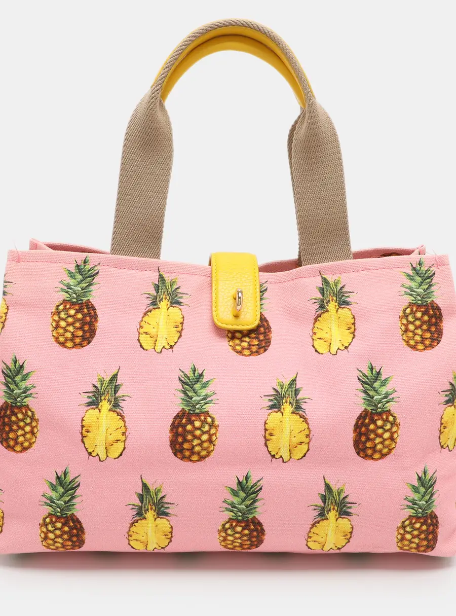 Dolce & Gabbana Pink Pineapple Print Canvas Tote