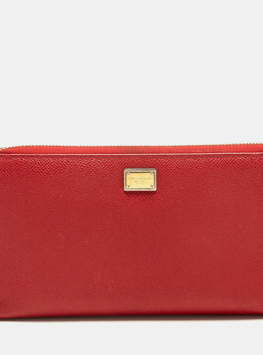 Dolce & Gabbana Red Leather Zip Around Wallet