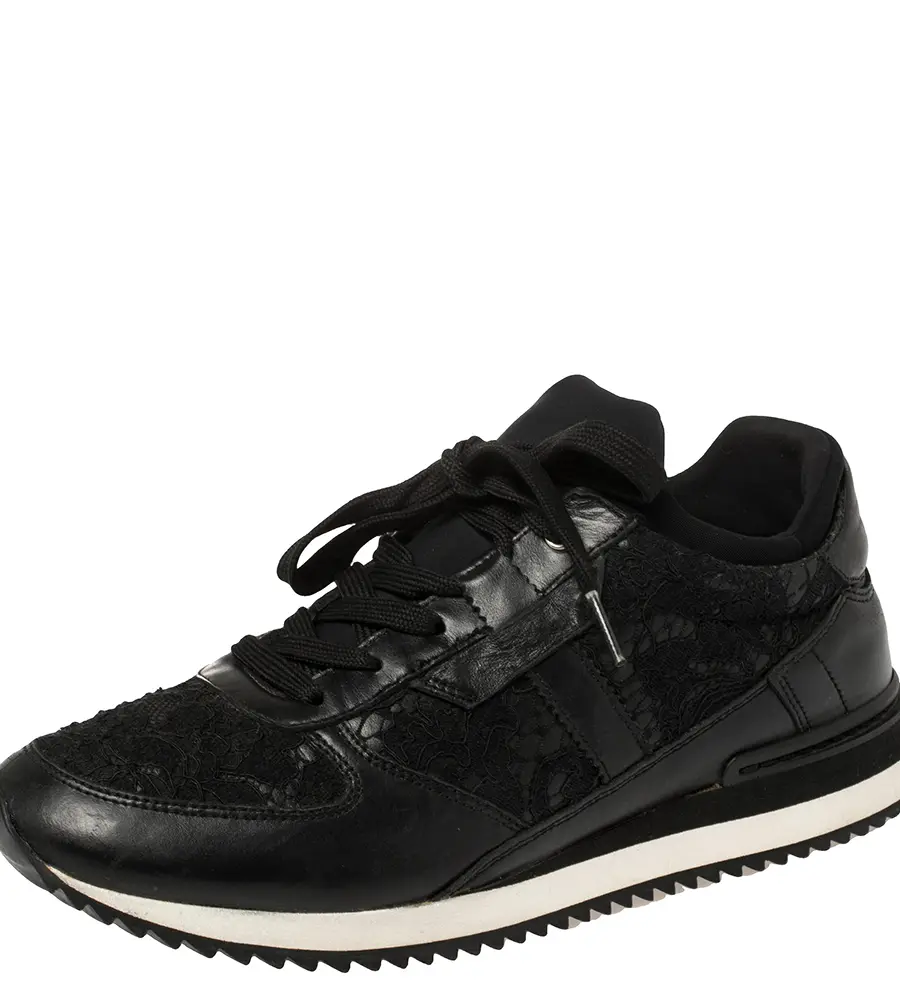 Dolce & Gabbana Black Lace And Leather Low Top Sneakers Size 38.5