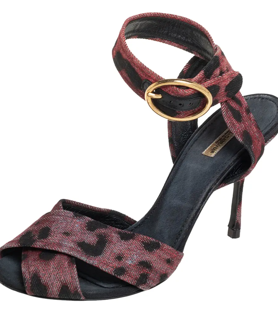 Dolce & Gabbana Multicolor Leopard Print Fabric Cross Detail Ankle Strap Sandals Size 40