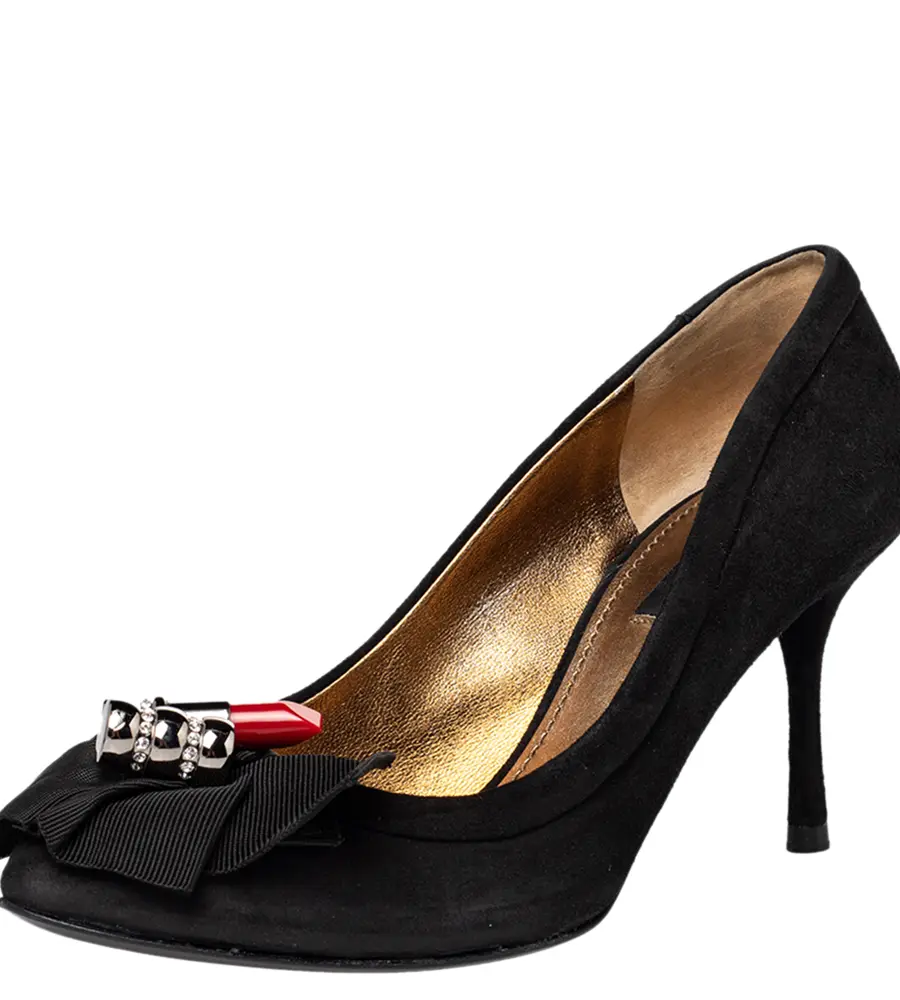 Dolce & Gabbana Black Suede And Fabric Embellished Bow Pumps Size 36