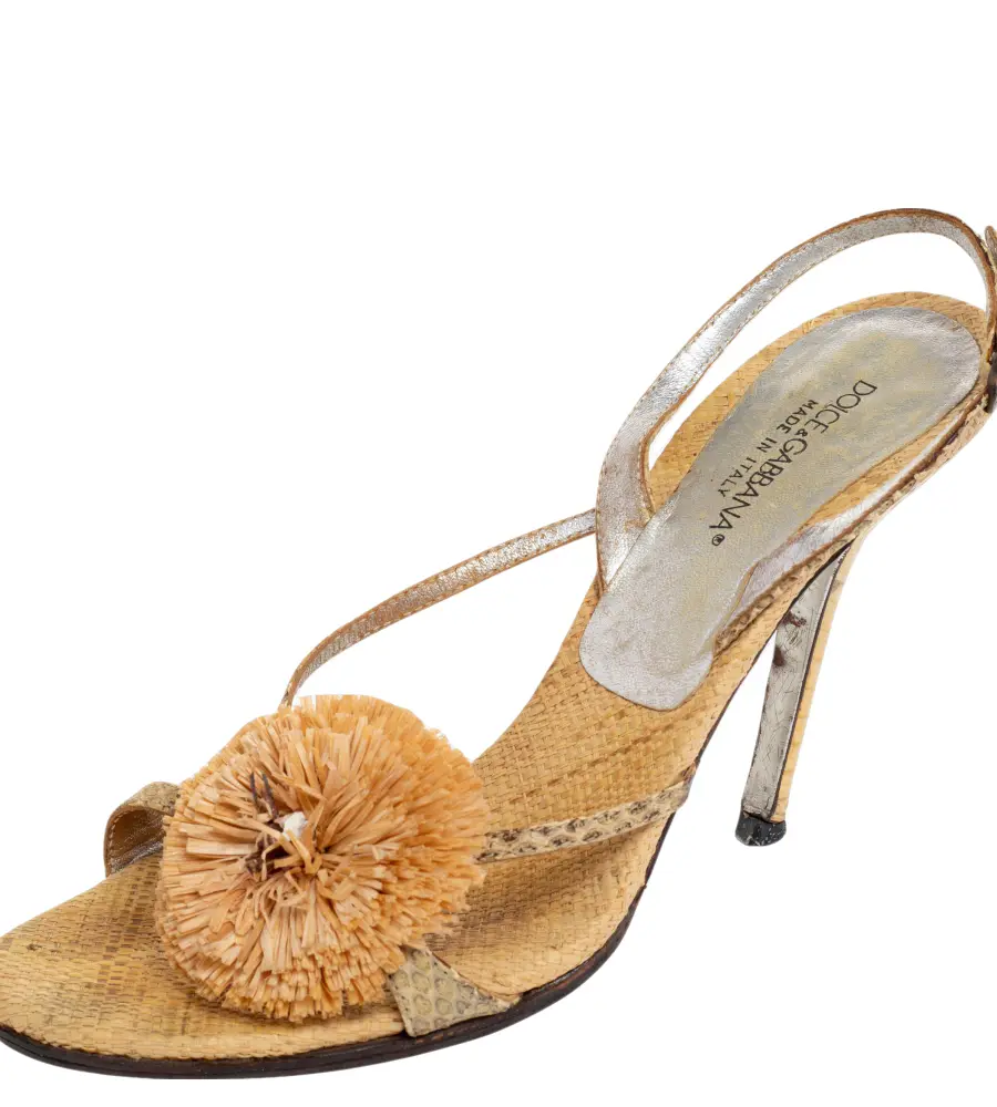 Dolce & Gabbana Beige Jute Fringe Sandals Size 37.5