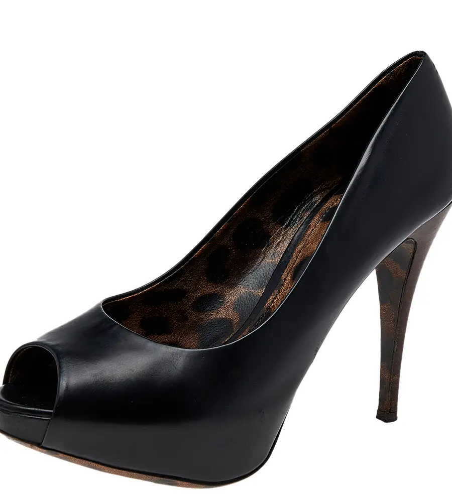 Dolce & Gabbana Black Leather Peep Toe Platform Pumps Size 40