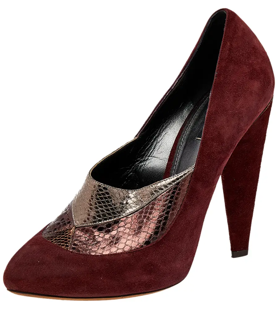 Dolce & Gabbana Burgundy/Brown Suede And Python Embossed Leather Pointed Toe Pumps Size 41