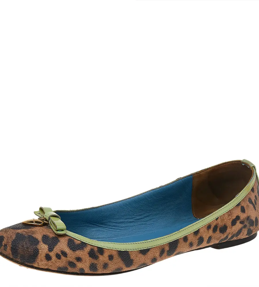 Dolce & Gabbana Brown/Green Leopard Print Coated Canvas And Patent Leather Ballet Flats Size 40