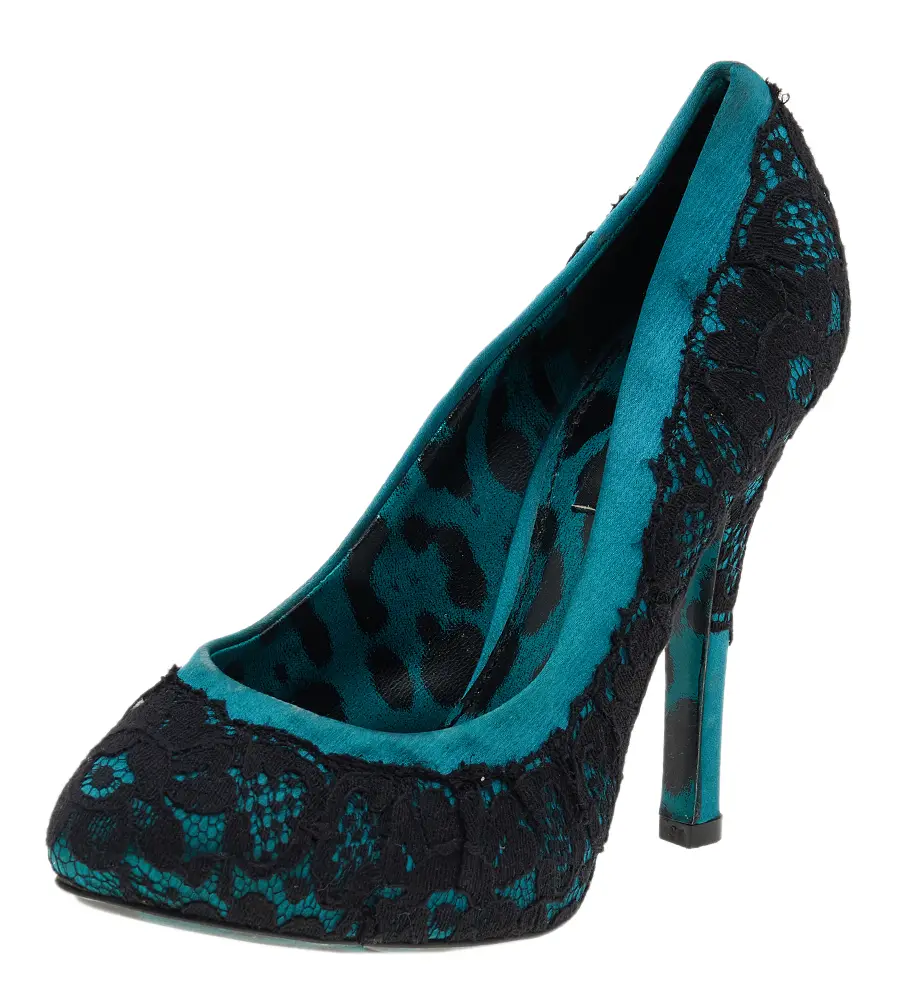 Dolce & Gabbana Green/Black Lace and Satin Pumps Size 35