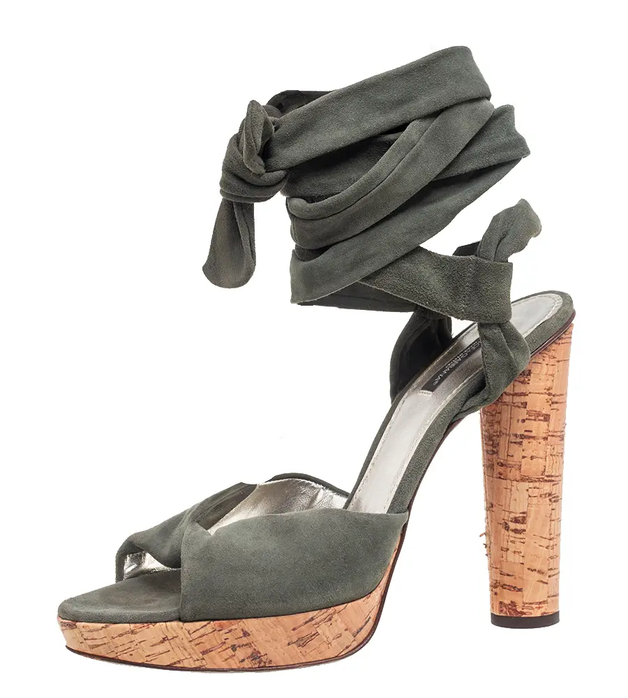 Dolce & Gabbana Army Green Suede Ankle-Wrap Sandals Size 41