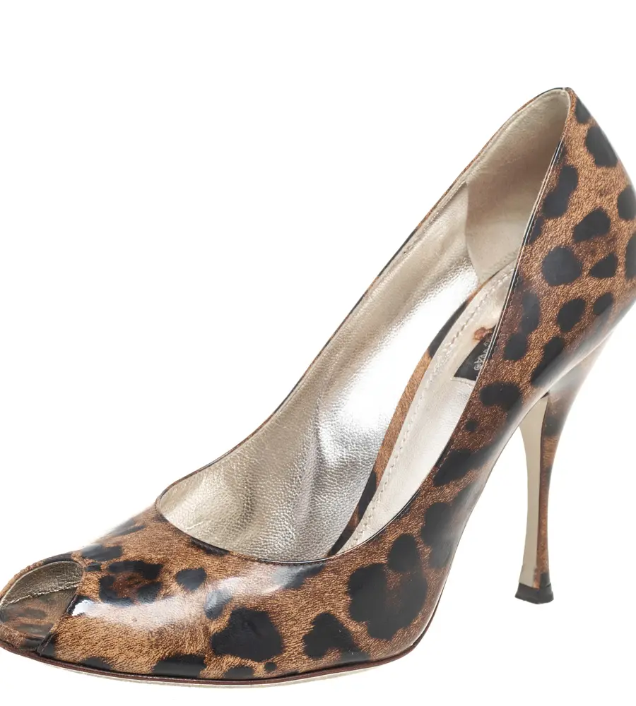Dolce & Gabbana Brown/Black Leopard Print Leather Peep-Toe Pumps Size 41