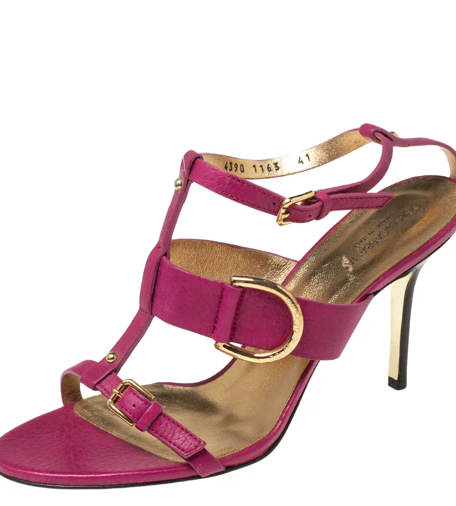 Dolce & Gabbana Pink Leather Buckle Details T-Strap Sandals Size 41