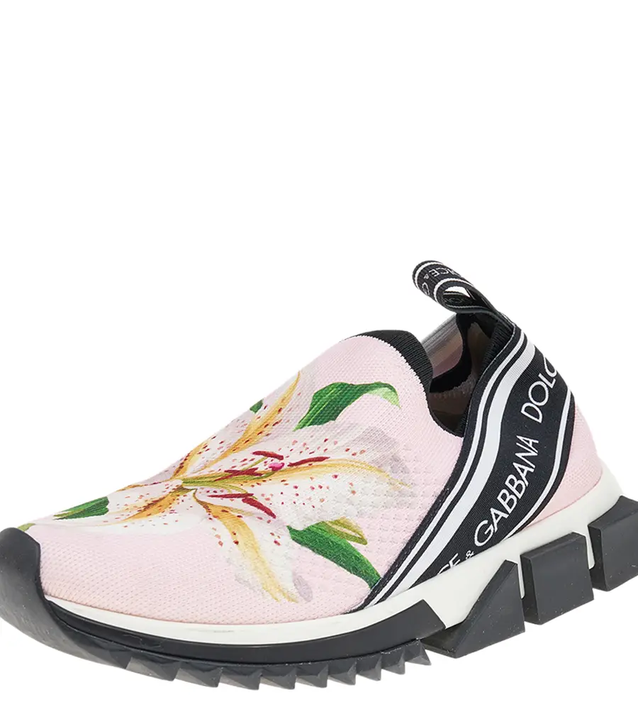 Dolce & Gabbana Pink Knit Fabric Sorrento Slip on Sneakers Size 37.5