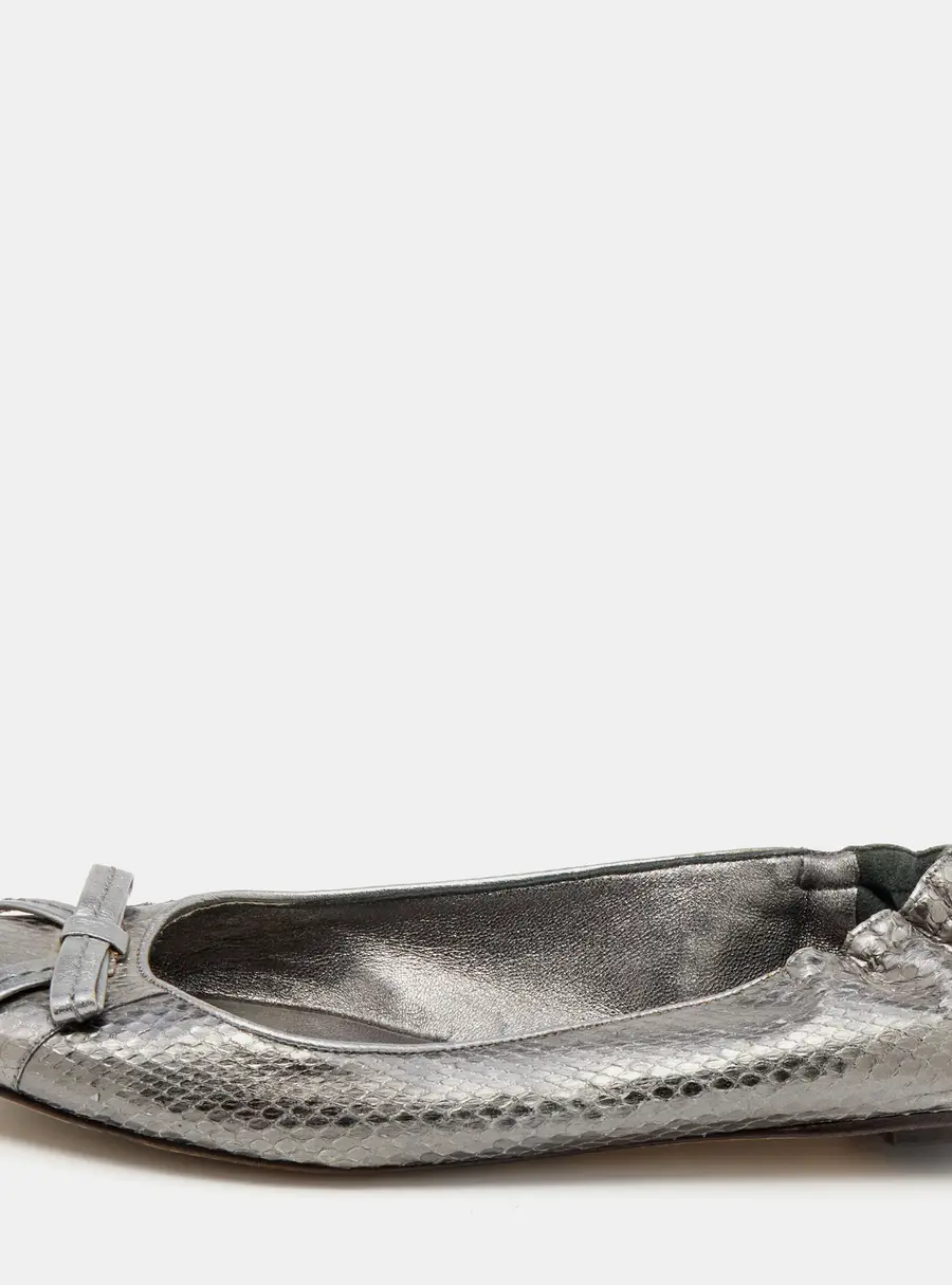 Dolce & Gabbana Metallic Grey Snakeskin Bow Ballet Flats Size 36.5