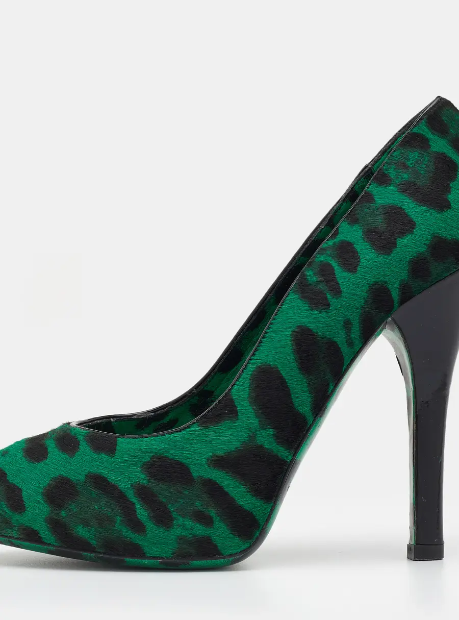 Dolce & Gabbana Green/Black Leopard Print Calf Hair Pumps Size 36.5