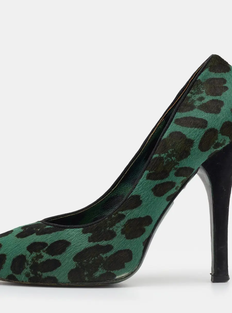 Dolce & Gabbana Green/Black Leopard Print Calf Hair Platform Pumps Size 37