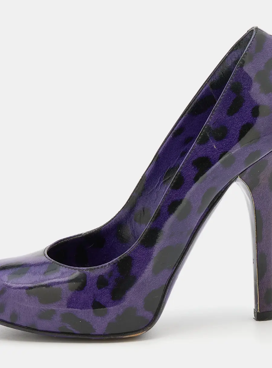 Dolce & Gabbana Purple/Black Leopard Print Patent Leather Platform Pumps Size 37