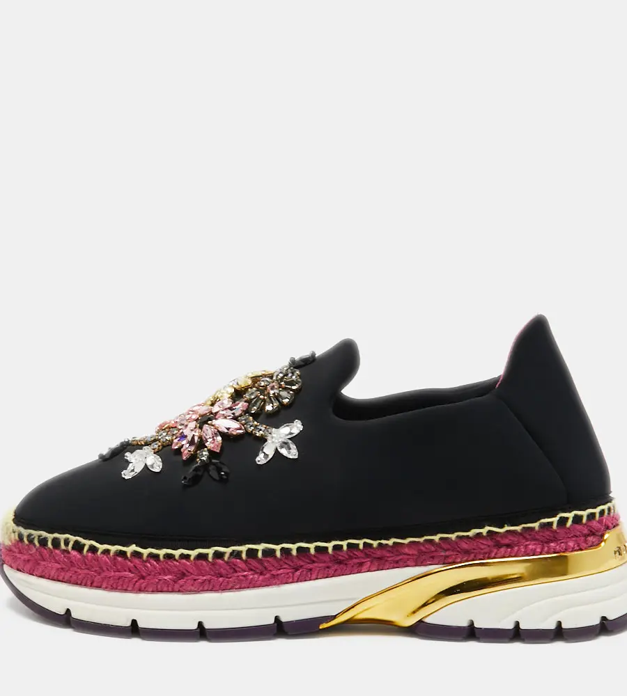 Dolce & Gabbana Black Neoprene Barcelona Crystal Embellished Sneakers Size 40.5