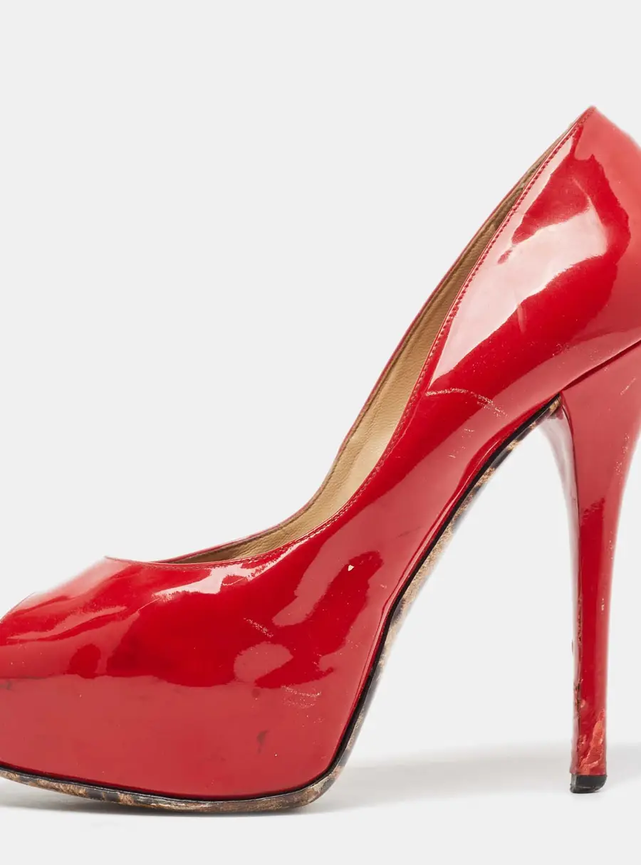 Dolce & Gabbana Red Patent Leather Peep Toe Platform Pumps Size 40