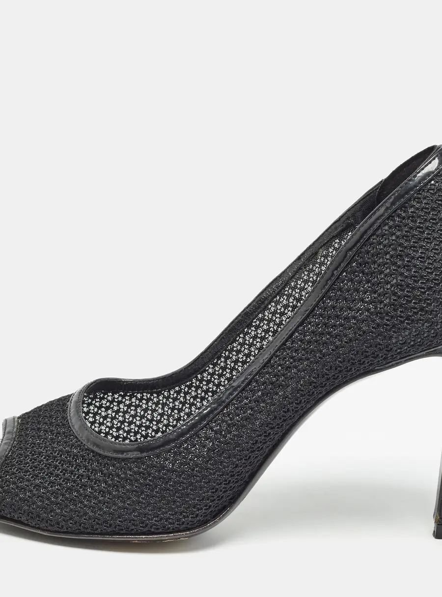 Dolce & Gabbana Size 39 Black Mesh and Patent Leather Peep Toe Pumps