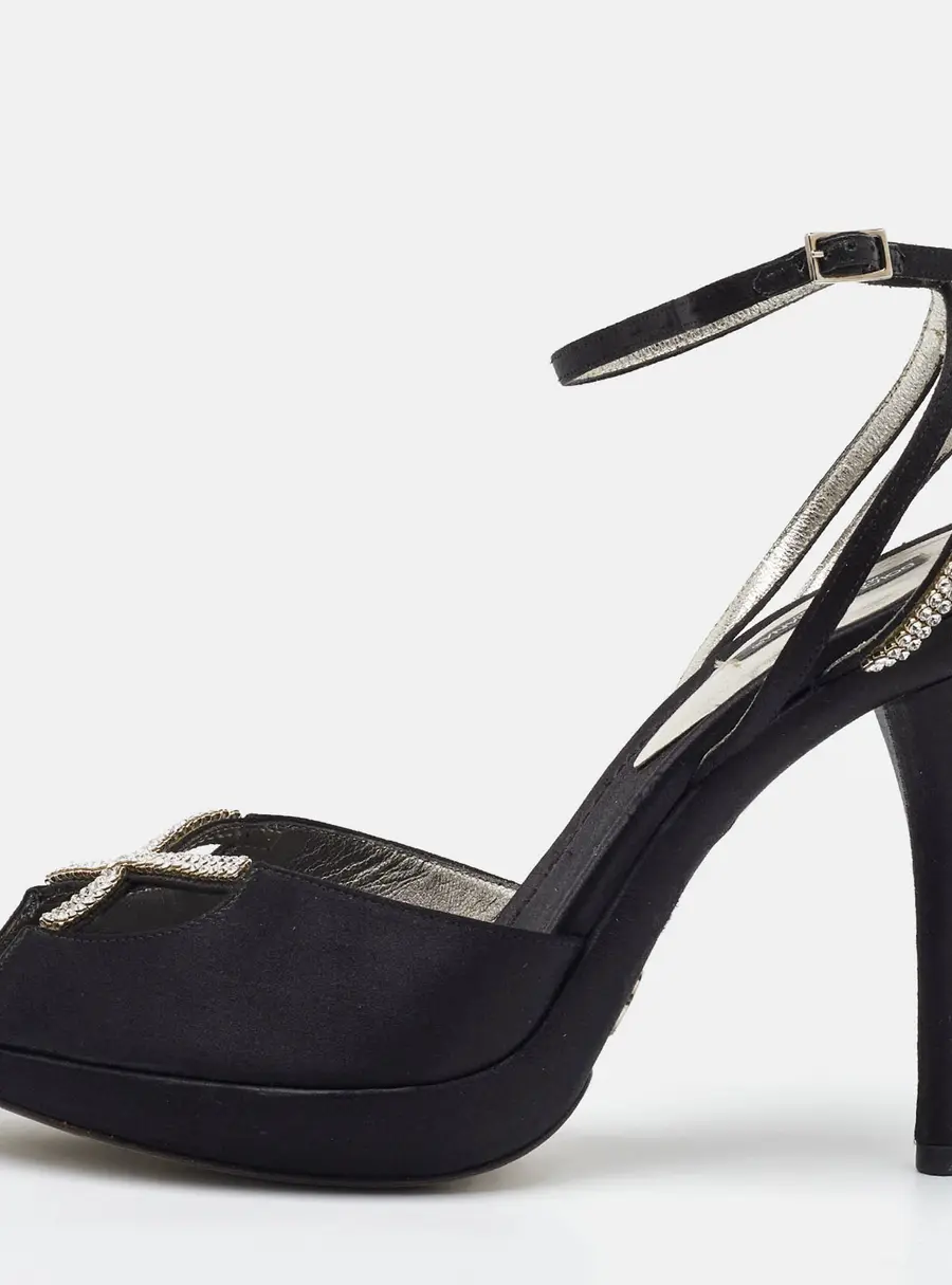 Dolce & Gabbana Black Suede Crystal Embellished Ankle Strap Sandals Size 40