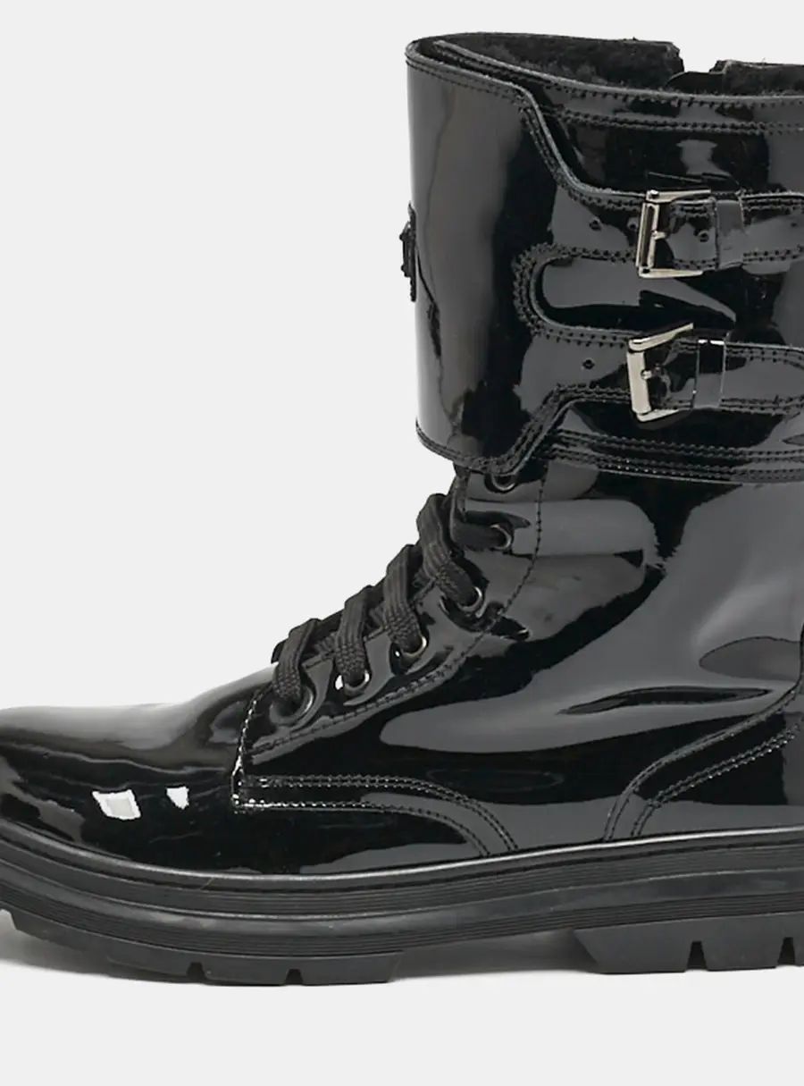 Dolce & Gabbana Black Patent Leather Combat Boots Size 38