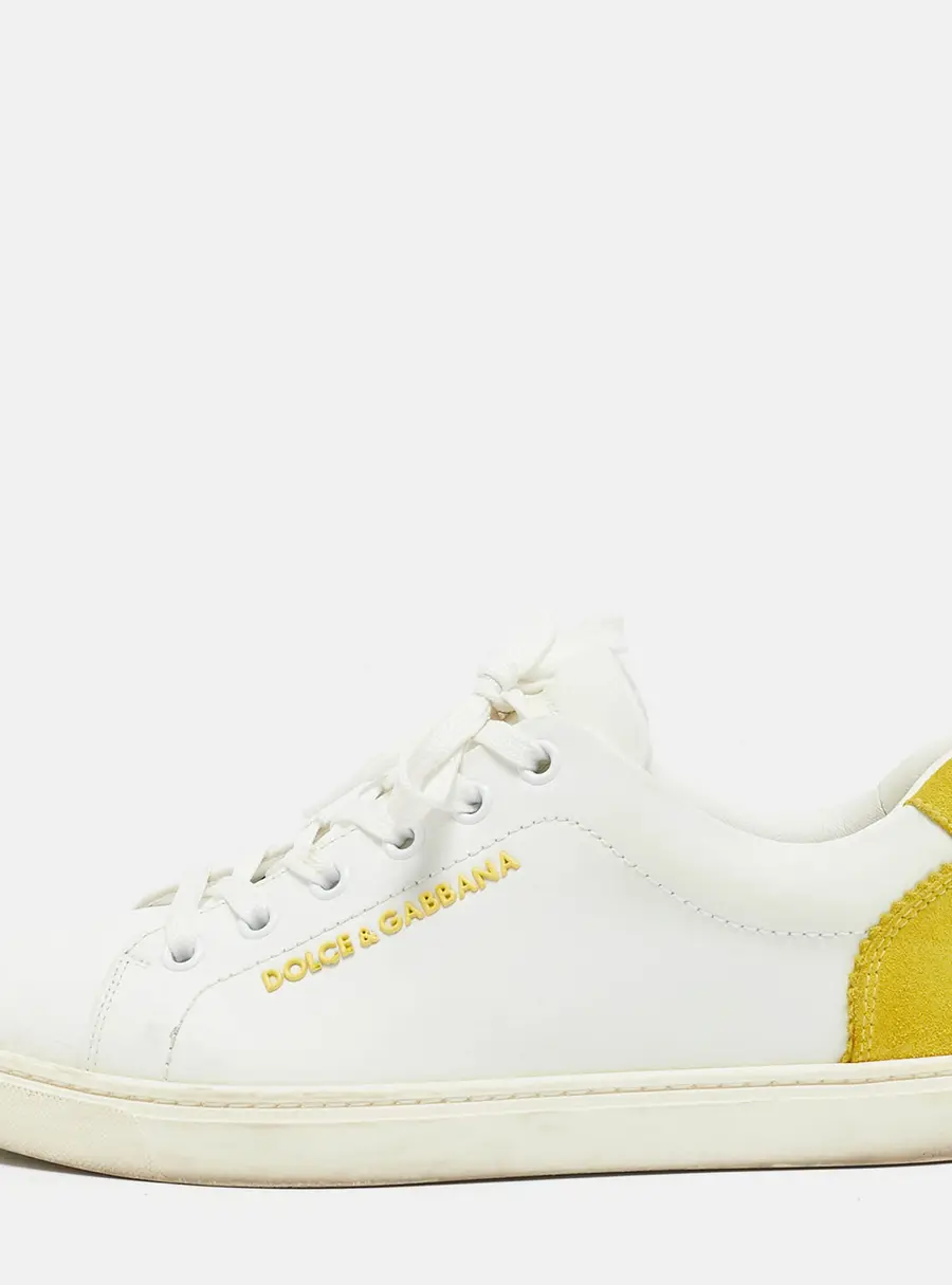 Dolce & Gabbana White/Yellow Leather and Suede Low Top Sneakers Size 37