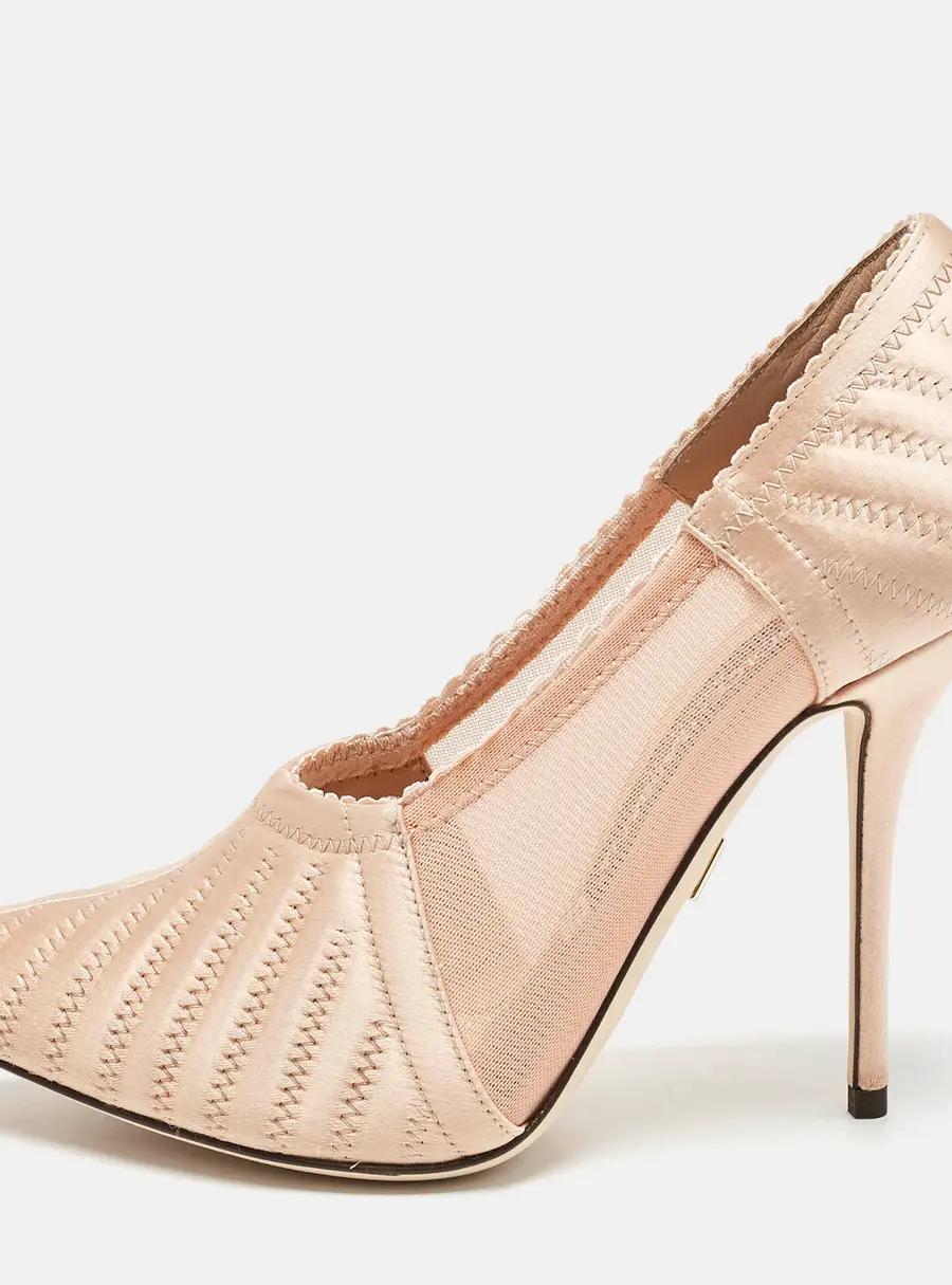 Dolce & Gabbana Peach Satin and Mesh Pointed Toe Pumps Size 37