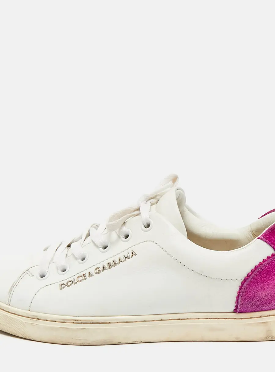 Dolce & Gabbana White/Pink Leather and Suede Low Top Sneakers Size 37