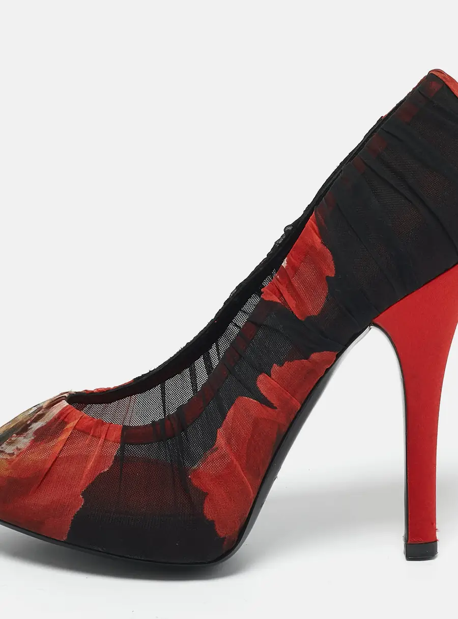 Dolce & Gabbana Red Floral Pleated Fabric Pumps Size 38