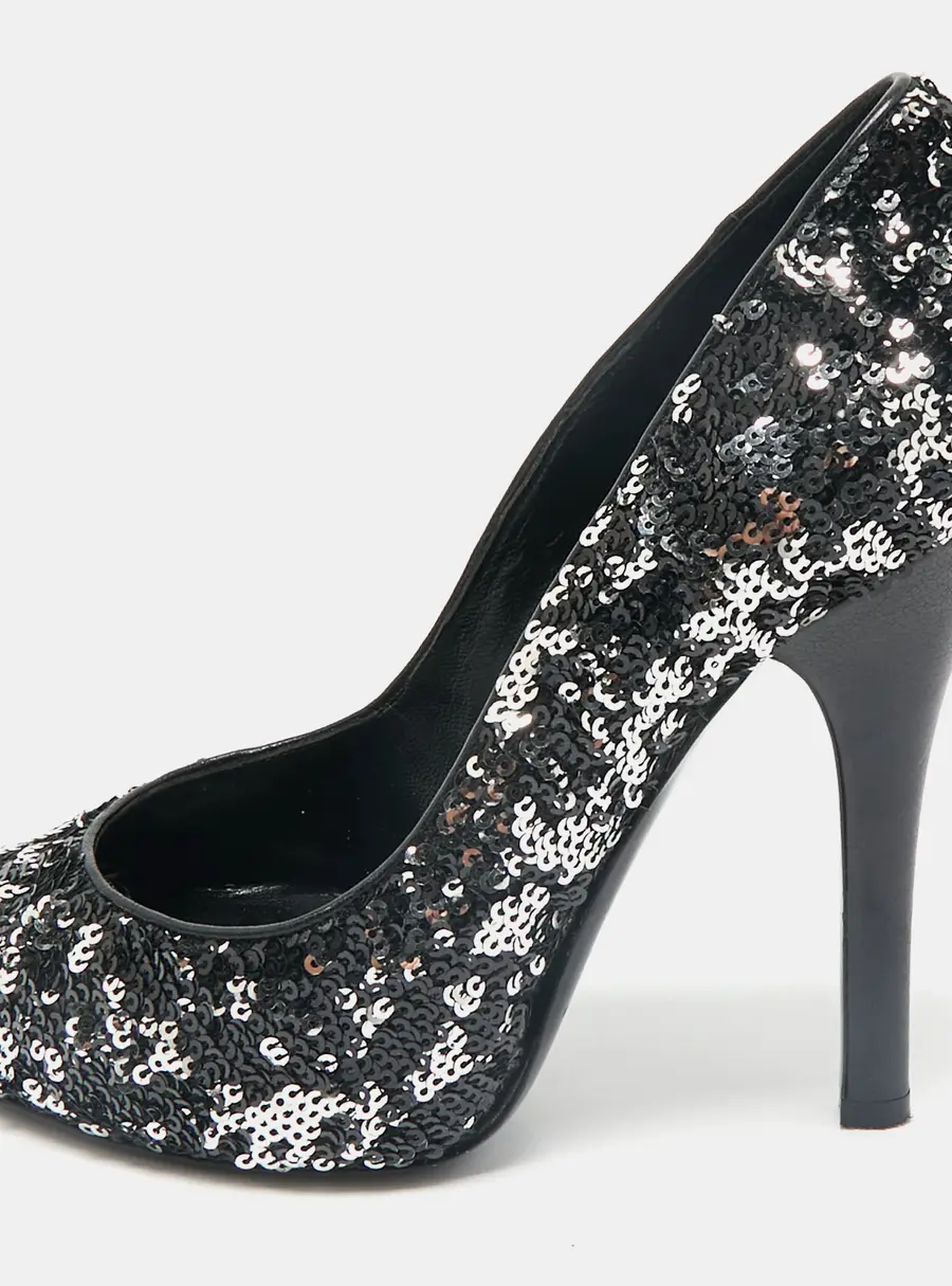Dolce & Gabbana Black/Silver Sequin Platform Pumps Size 38