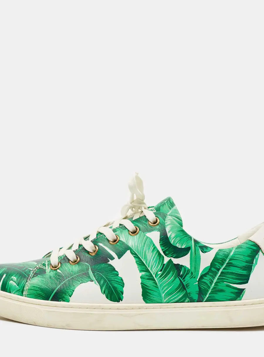 Dolce & Gabbana Green/White Leather Banana Leaf Print Low Top Sneakers Size 40