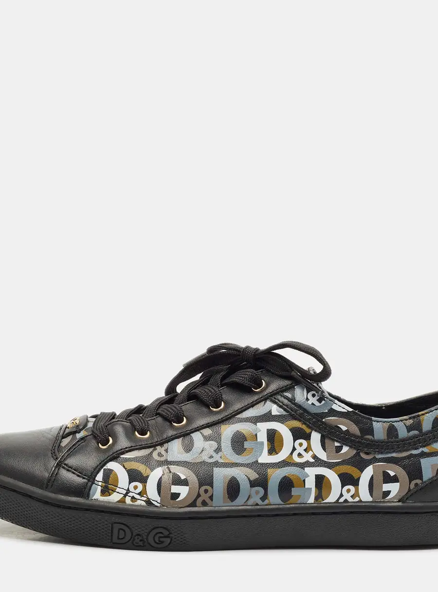 Dolce & Gabbana Size 37 Black Leather Lace Up Sneakers