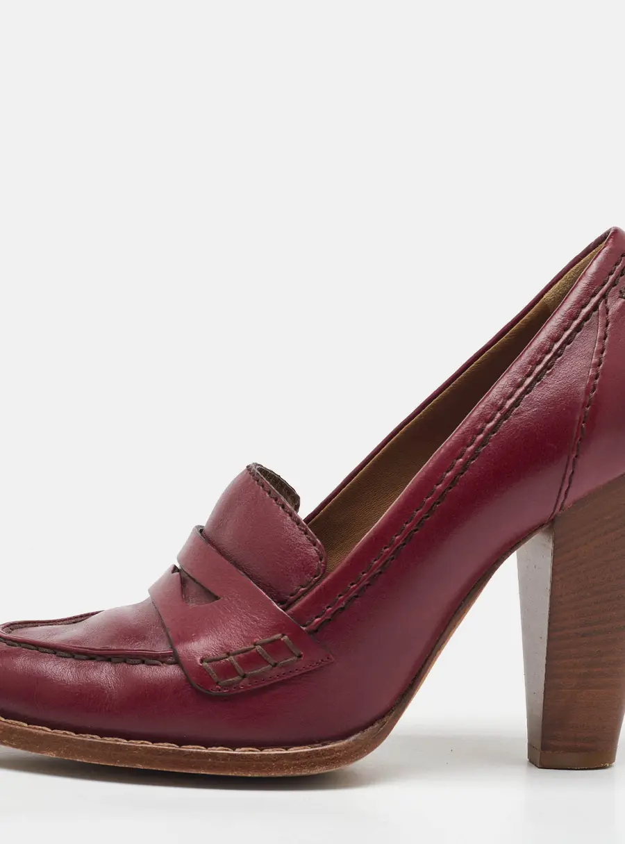 Dolce & Gabbana Burgundy Leather Block Heel Loafer Pumps Size 40