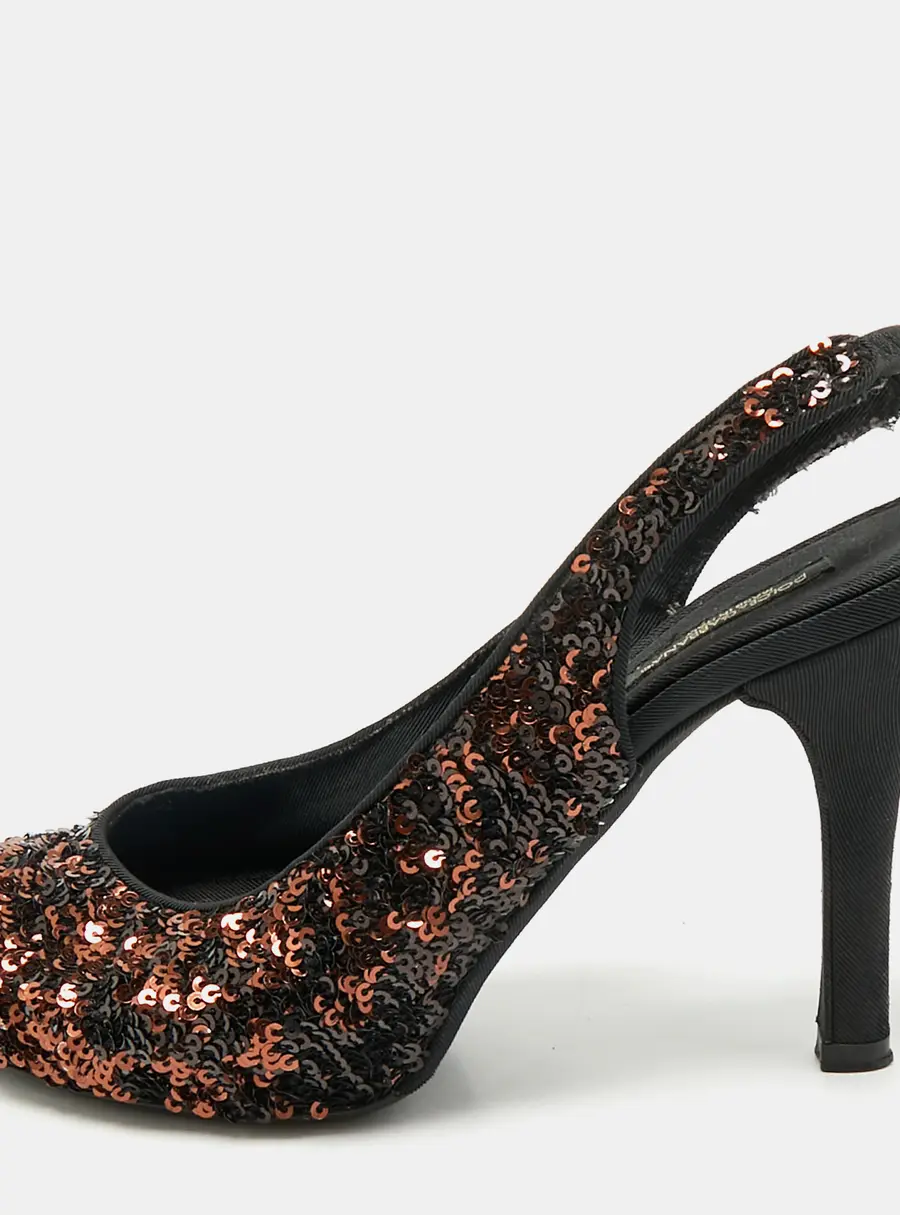 Dolce & Gabbana Black/Brown Sequins Slingback Pumps Size 37.5