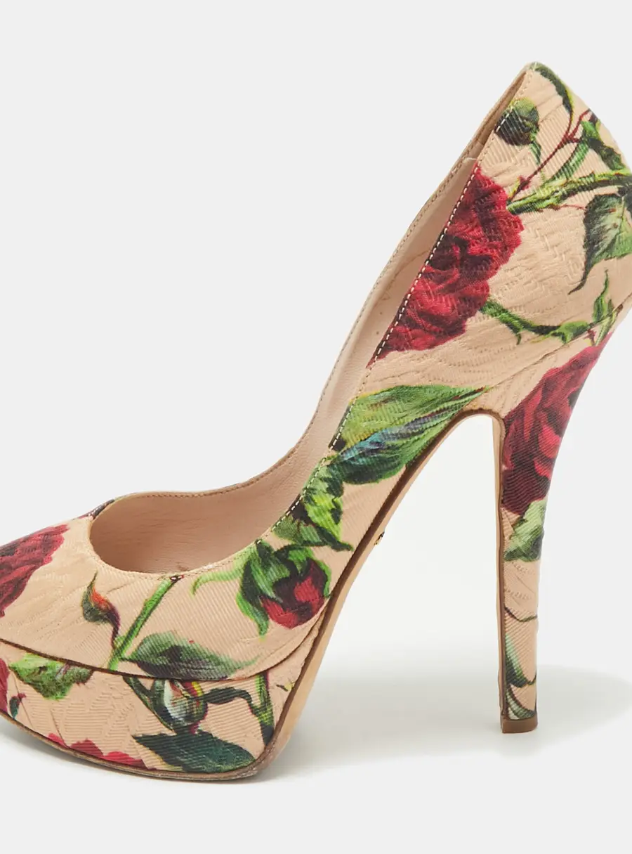 Dolce & Gabbana Multicolor Brocade Fabric Platform Pumps Size 37