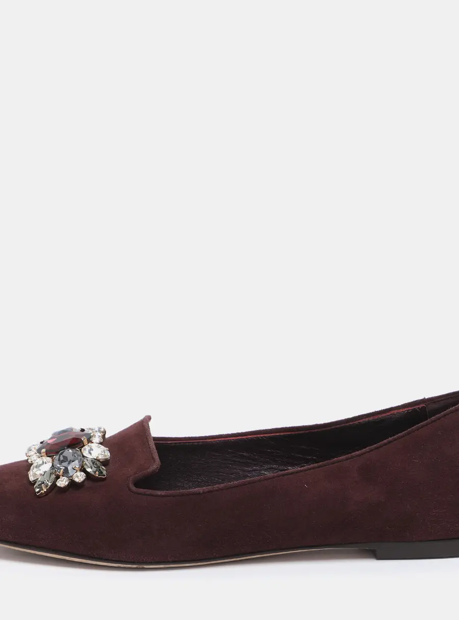 Dolce & Gabbana Brown Suede Crystal Embellished Smoking Slippers Size 37