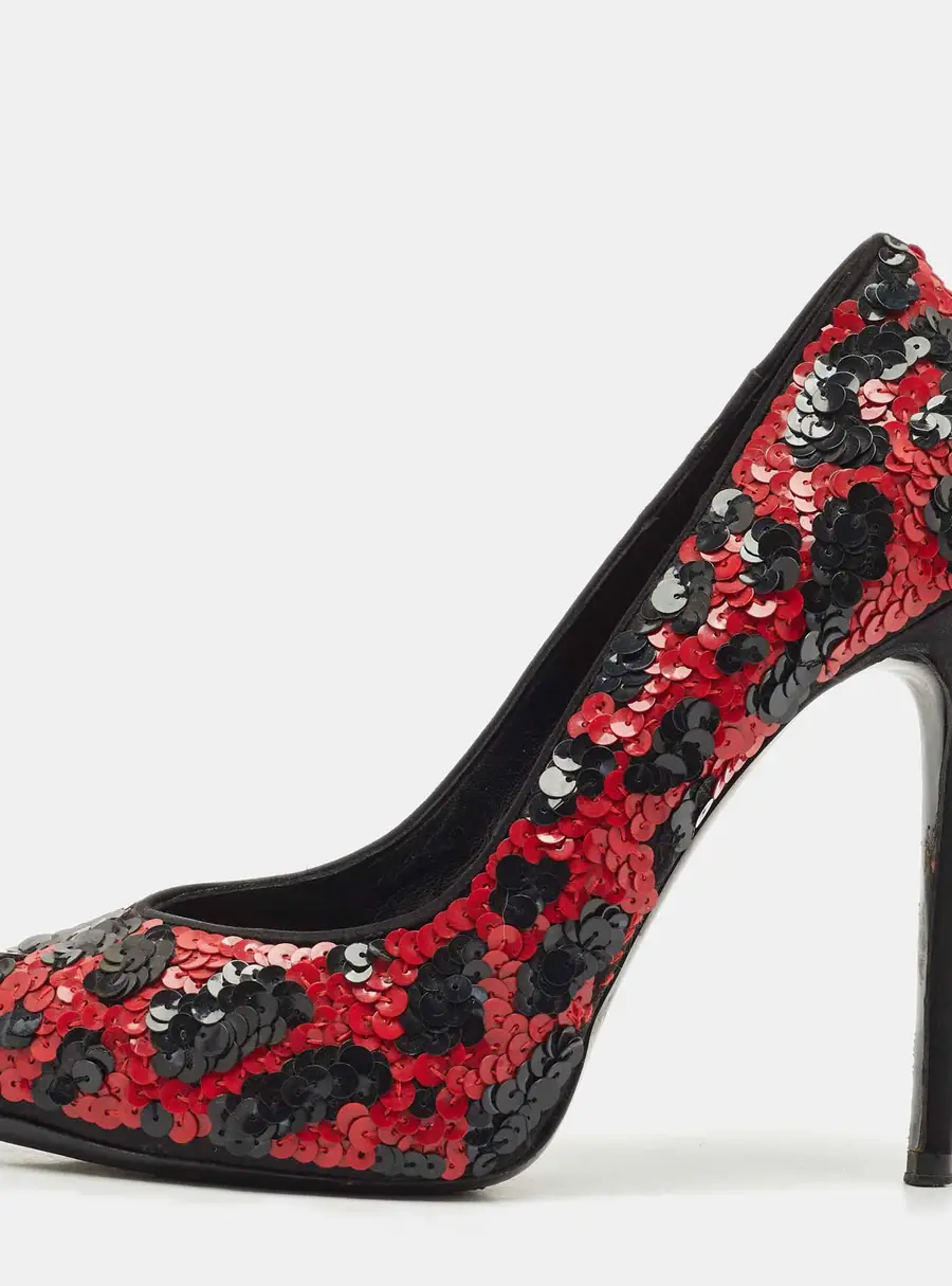 Dolce & Gabbana Red/Black Sequins Round Toe Pumps Size 36