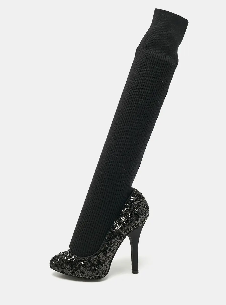 Dolce & Gabbana Size 35 Black Knit Fabric and Sequins Platform Pumps