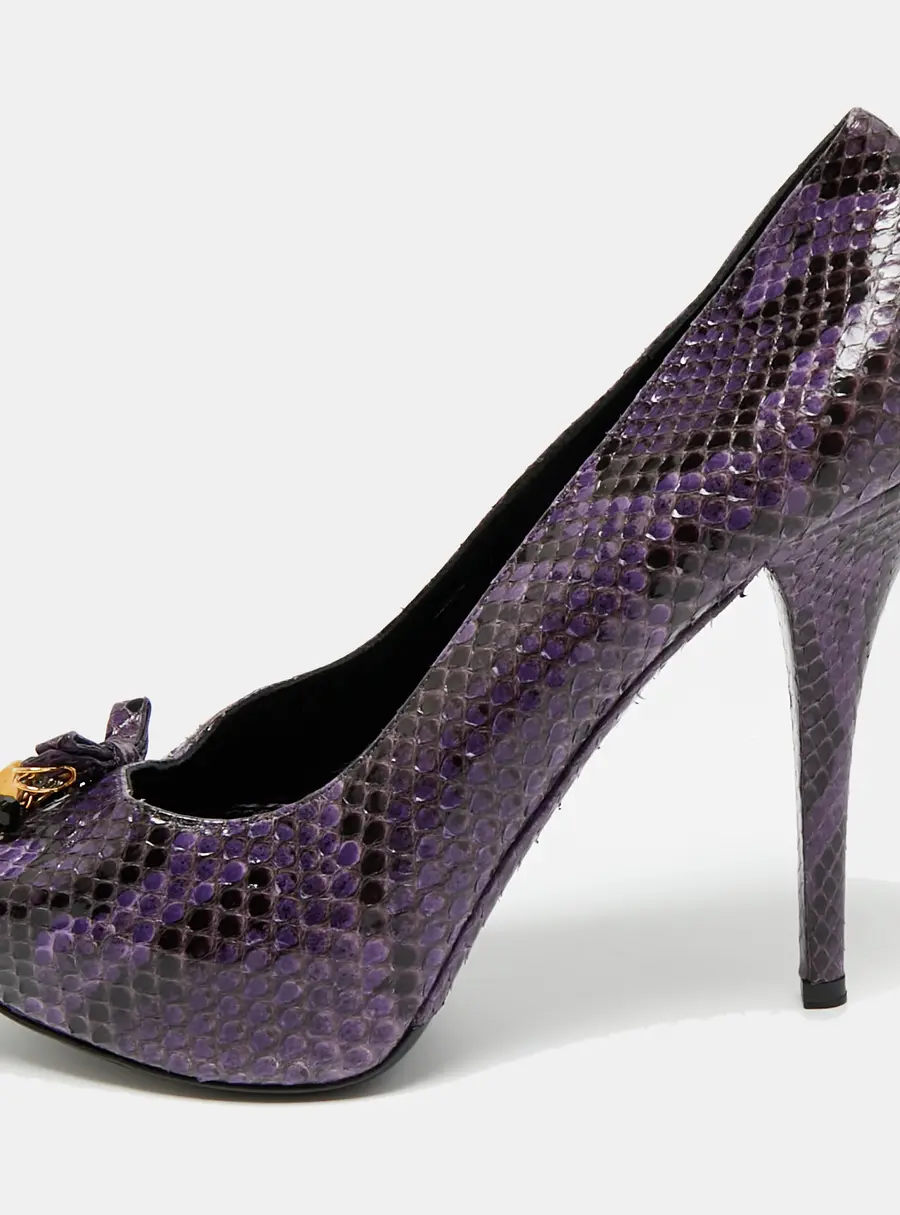 Dolce & Gabbana Purple/Black Watersnake Leather Peep Toe Platform Pumps Size 40