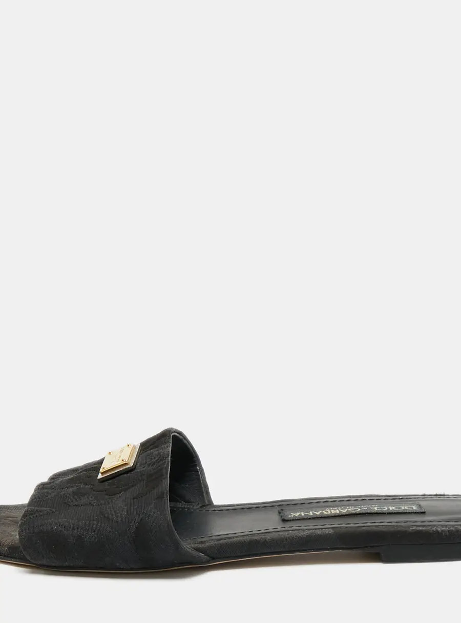 Dolce & Gabbana Black Canvas Flat Slides Size 40.5